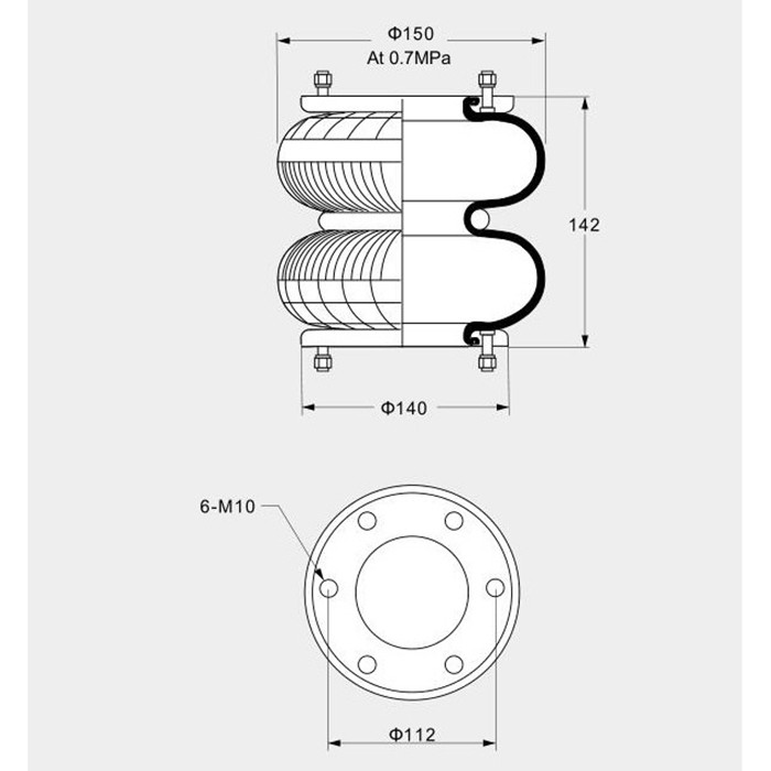 130142H-2 Industrial Air Springs Actuator Double Convoluted Airsustech With Full Stroke 90mm