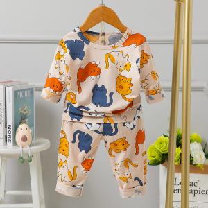 Wholesale Long Sleeve Kids Pyjama Set Colorful Childrens Cat Pyjamas 170cm Height 87cm Bust from china suppliers