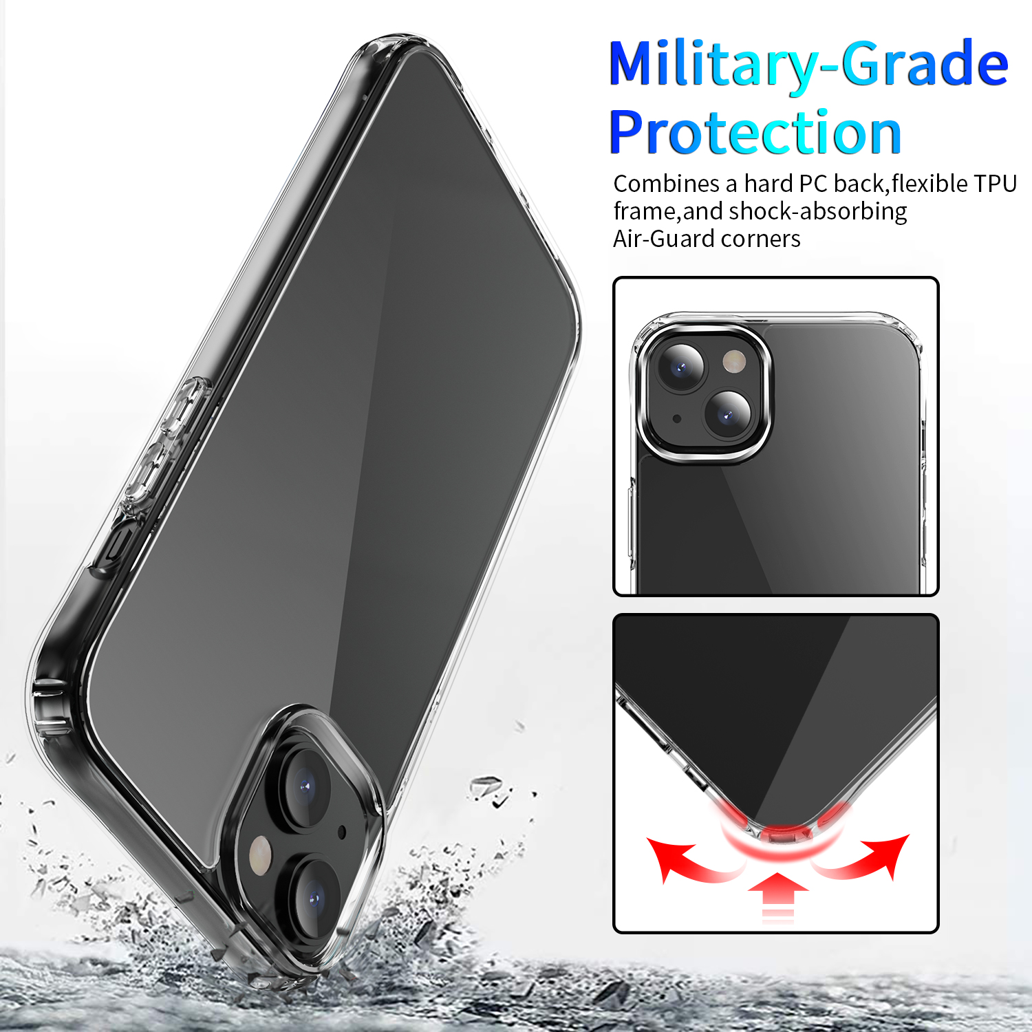 15 Pro MAX Clear Acrylic TPU Phone Case with Fashion Element and Camera Frame