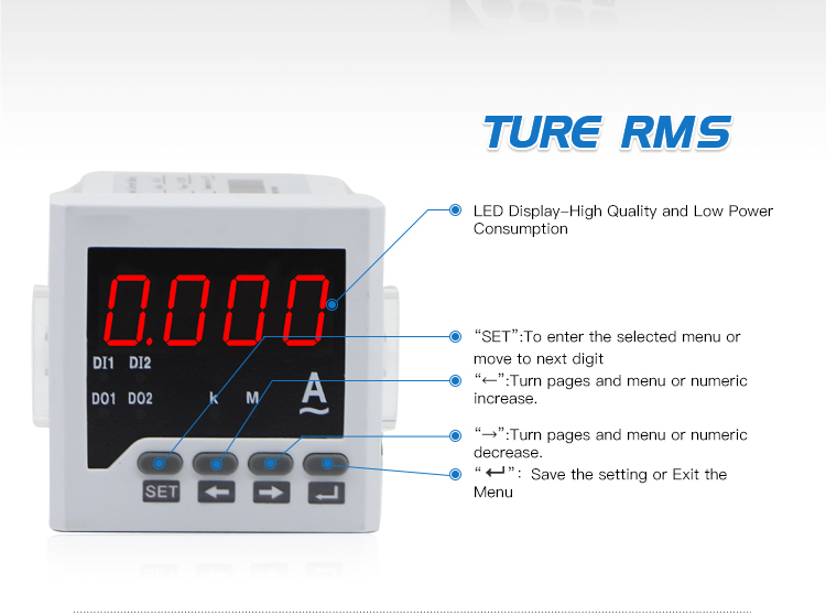 72*72 mm Single Phase LED Ampere Current Meter