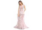Pink Appliqued Lace Sleeveless Arabic Wedding Guest Dresses Long Prom Gown