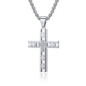 Wholesale Engraved Design Stainless Steel Gold Plated Cross Pendant Necklace Christian Religious Custom LOGO Pendant from china suppliers