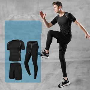 Wholesale Men's Compression Pants Top Short Sleeve Sports Suit Running Wear from china suppliers