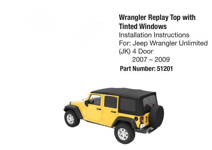 51201 Jeep Wrangler Jk 4 Door 2007-2009 Fabric Replay Soft Top with Tinted Windows