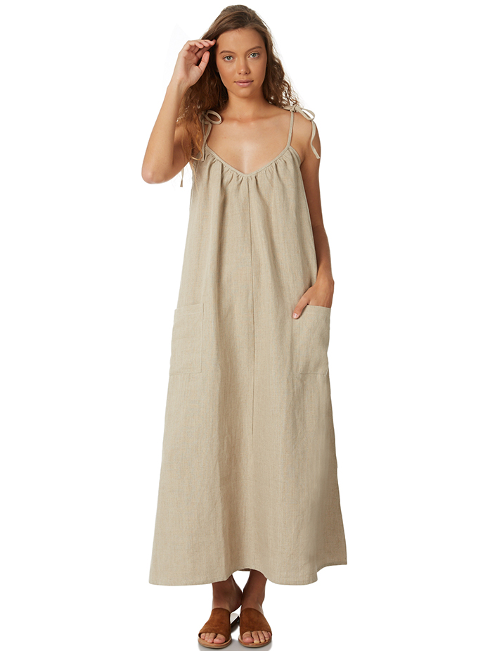 Women 100% Linen Old Fashion Maxi Dress