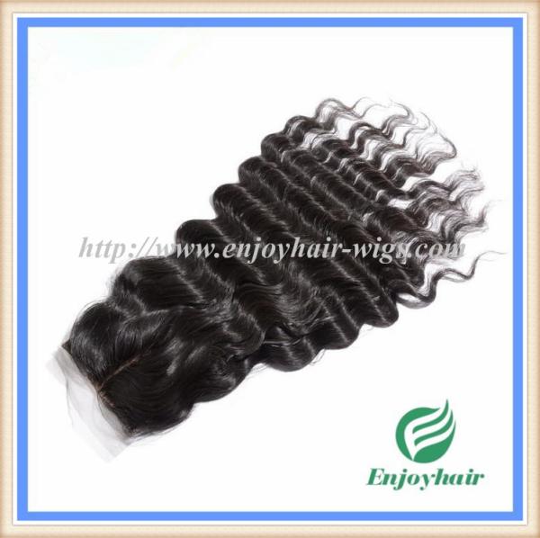Silk top closure4''x4'' brazilian virgin hair natural color deep wave 10''-24'