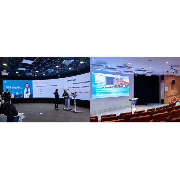 Smart Multimedia Podium with Adjustable Screen Angle 10-40°, 150mm Max Lifting Height, and Optional 32 Inch Smart Kiosk Screen