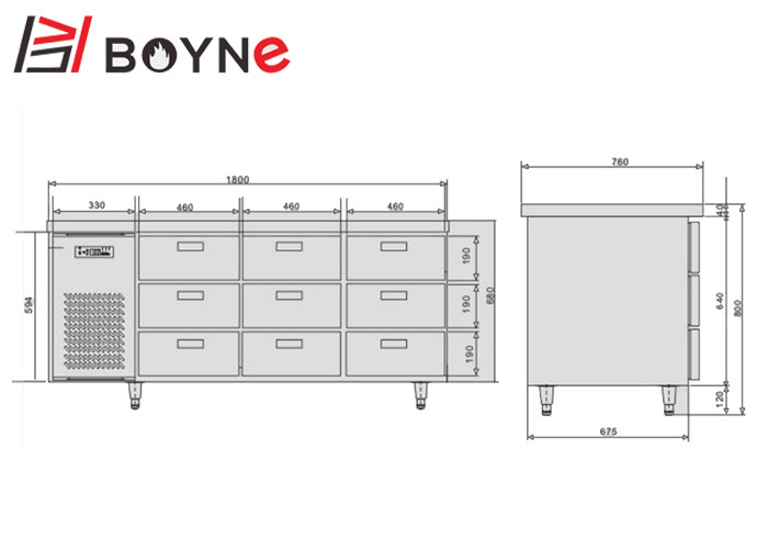 Counter Industrial Catering Fridge Self - Closing Nine Drawers SS201 Adjustable Temperature