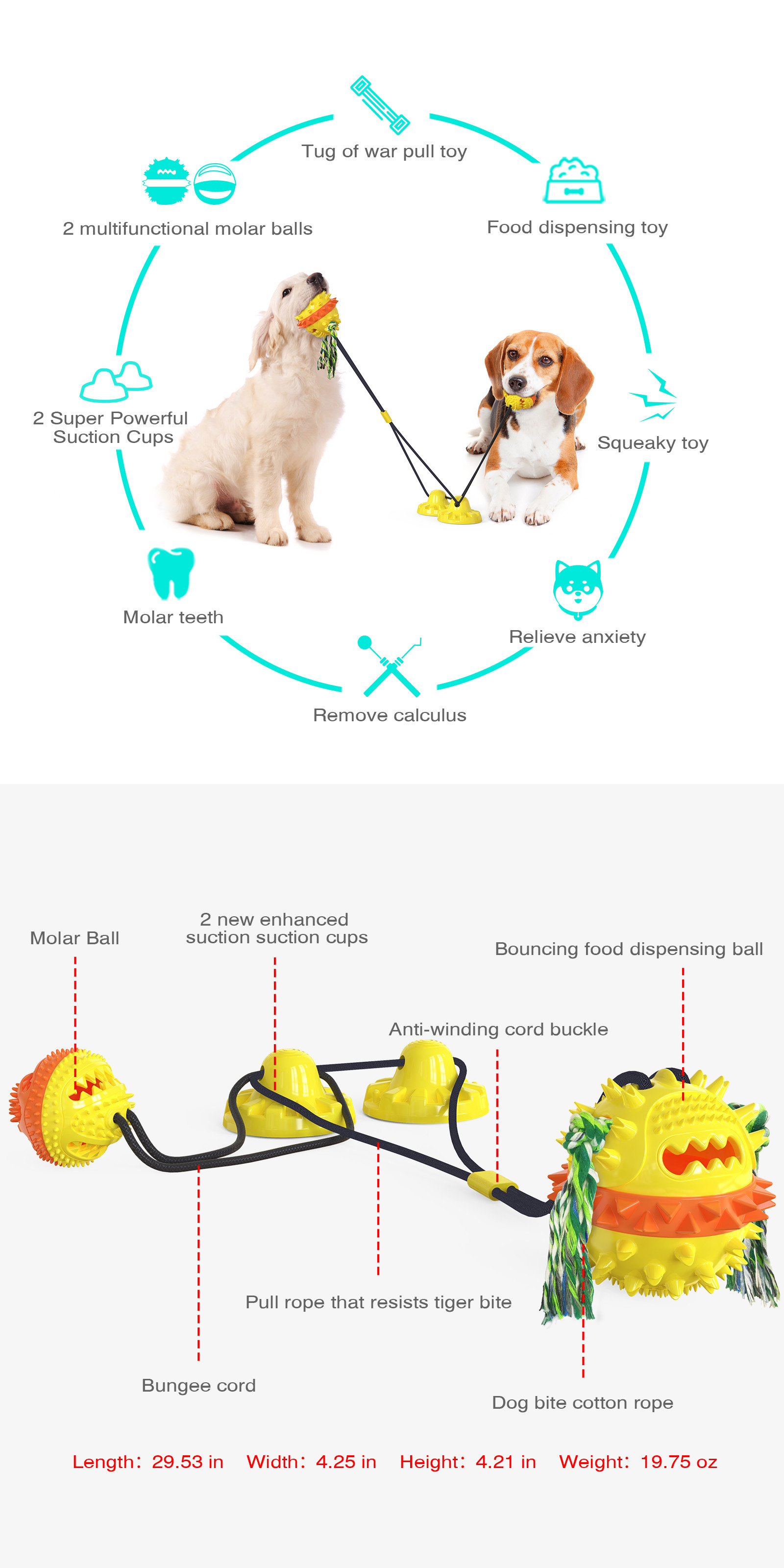 Sucker Drawstring Teeth Cleaning Dog Toy / TPR Double Ball Dog Food Dispenser Toy