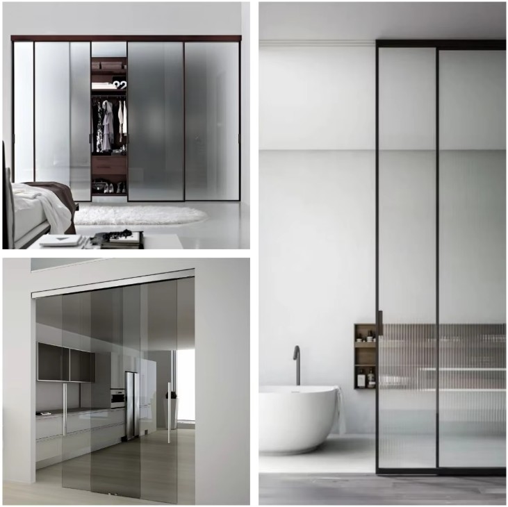 Automatic Sliding Door System Interior Narrow Frame Trackless Aluminum Alloy Sound Insulation Glass Sliding Doors