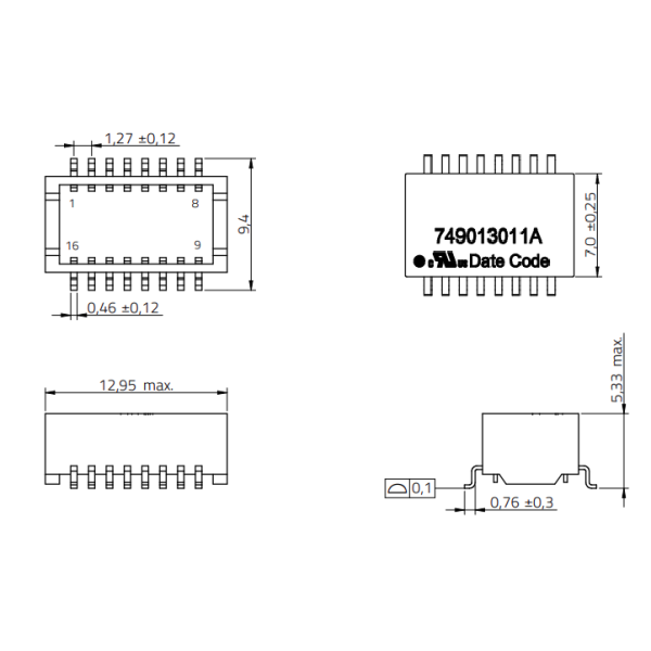 749013011 10/100BASE-TX Power Over Ethernet Transformer SMT Module