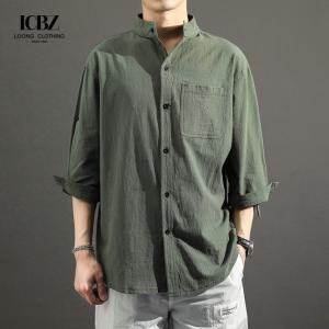 Wholesale Solid Pattern Formal Men's Shirt Long-Sleeved Cotton Linen Chinese Style Loose Coat from china suppliers