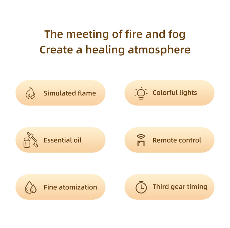3D Realistic Flame Fireplace Diffuser Humidifier 300ml Large Tank Type-C Charging Quiet Operation
