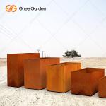Large Square Outdoor Metal Planter Corten Steel Flower Pots Customized