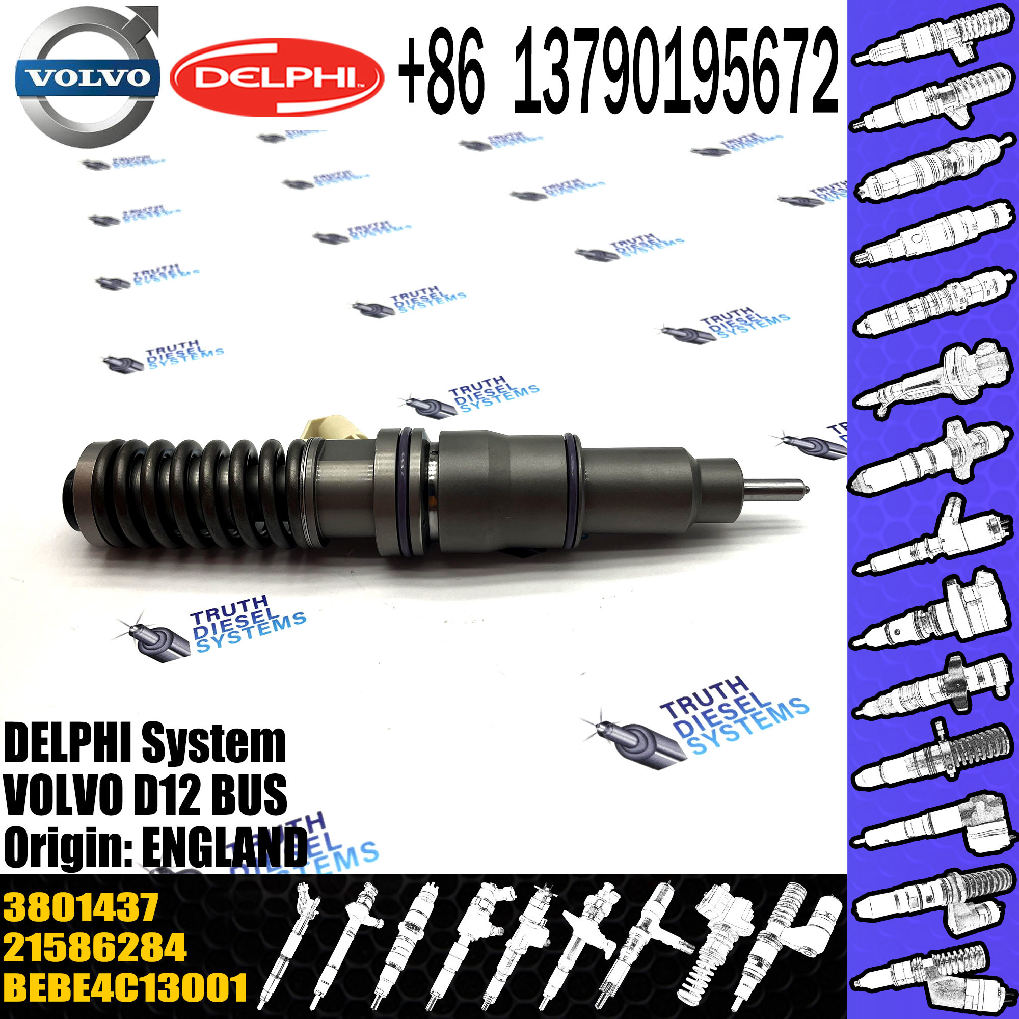 High Quality 2 Pins Diesel Fuel Injector BEBE4C13001 21586284 3801437 For VOL D12