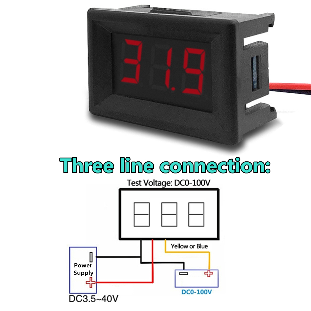 Mini 0.36inch LED Display Digital Voltmeter Panel Meter 0-100V DC Range Red Color Electromobile Car Temperature Voltage Meters