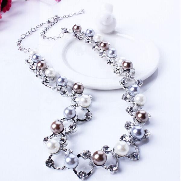 Bright gold diamond luxury imitation pearl necklace / bridal jewelry sets necklace set