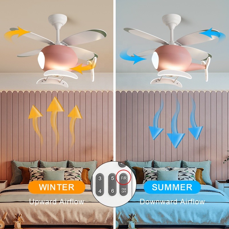 Custom Helicopter Ceiling Fan Light , Airplane Ceiling Fan Remote Control For Kids Room