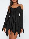 Dating Solid Halterneck Dress Classic Ruffle Rrim Casual Dress For Ladies