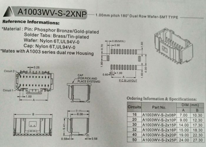 Phosphor Bronze Terminal Connector, SMT Wire To Board Connectors MX 501189 wafer connector