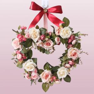 Wholesale Rose Gypsophila Heart Fake Flower Wreath 35x55CM from china suppliers