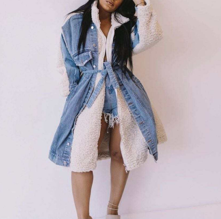 Waterproof Fashion Denim Lambswool Quilting Coat 2020 Winter Lambswool Loose Thickened Jackets Long