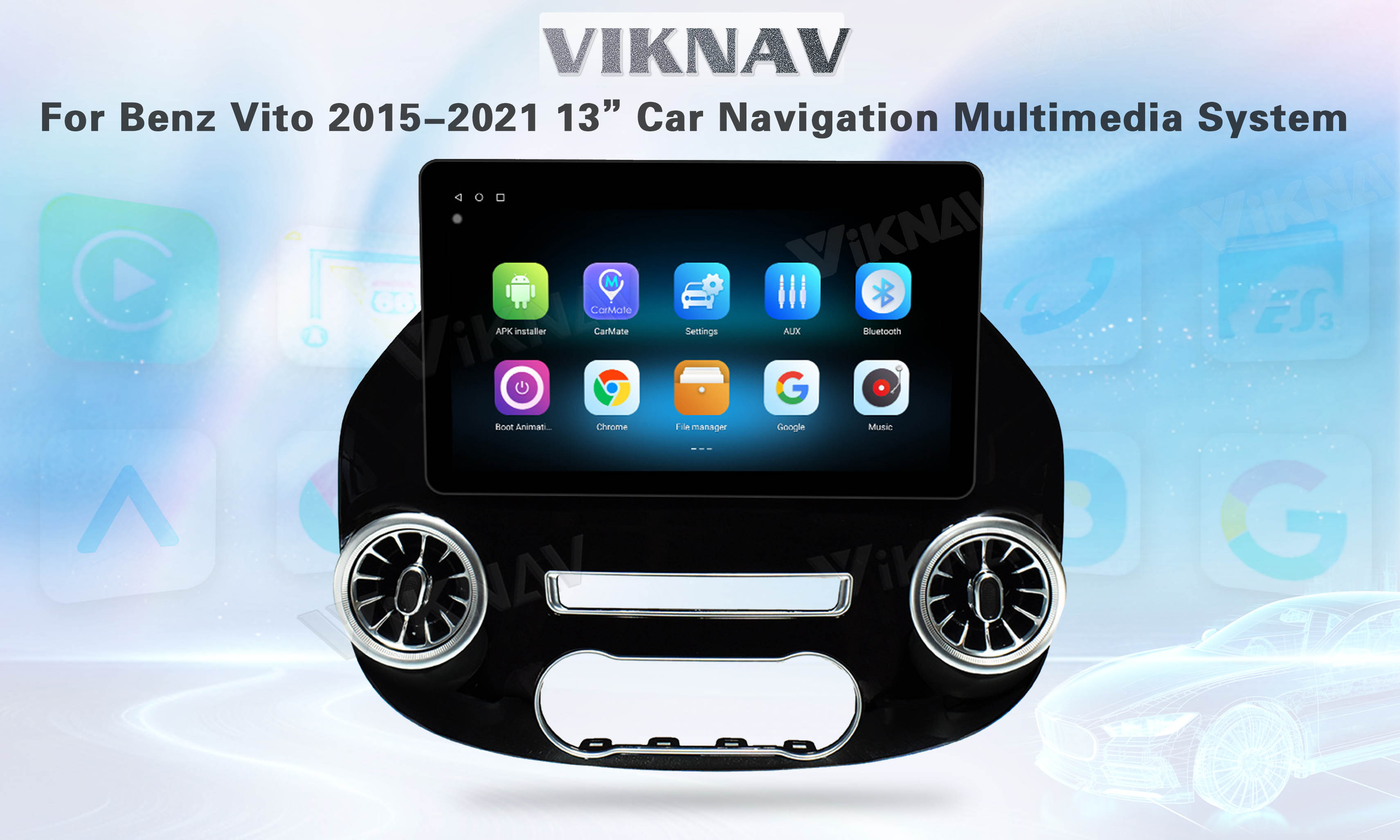 Viknav 13 Inch Android 8 Core Car Player Multimedia Radio For Benz Vito 2015-2021 GPS Navigation（128GB）