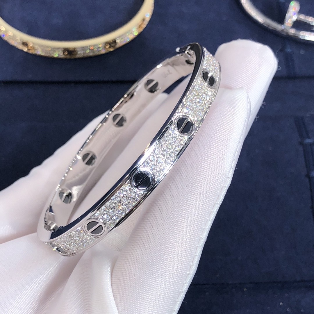 Factory Custom Fine Jewelry 18k White Ogold LOVE Bracelet, Diamond-Paved, Ceramic Bracelet