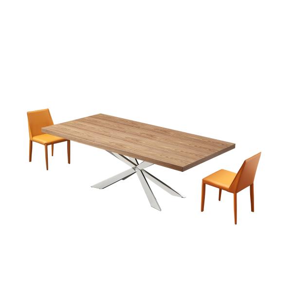 MDF Top X Metal Leg Wooden Dining Table Modern Dining Table Square Metal Leg Top MDF with Walnut Veneer