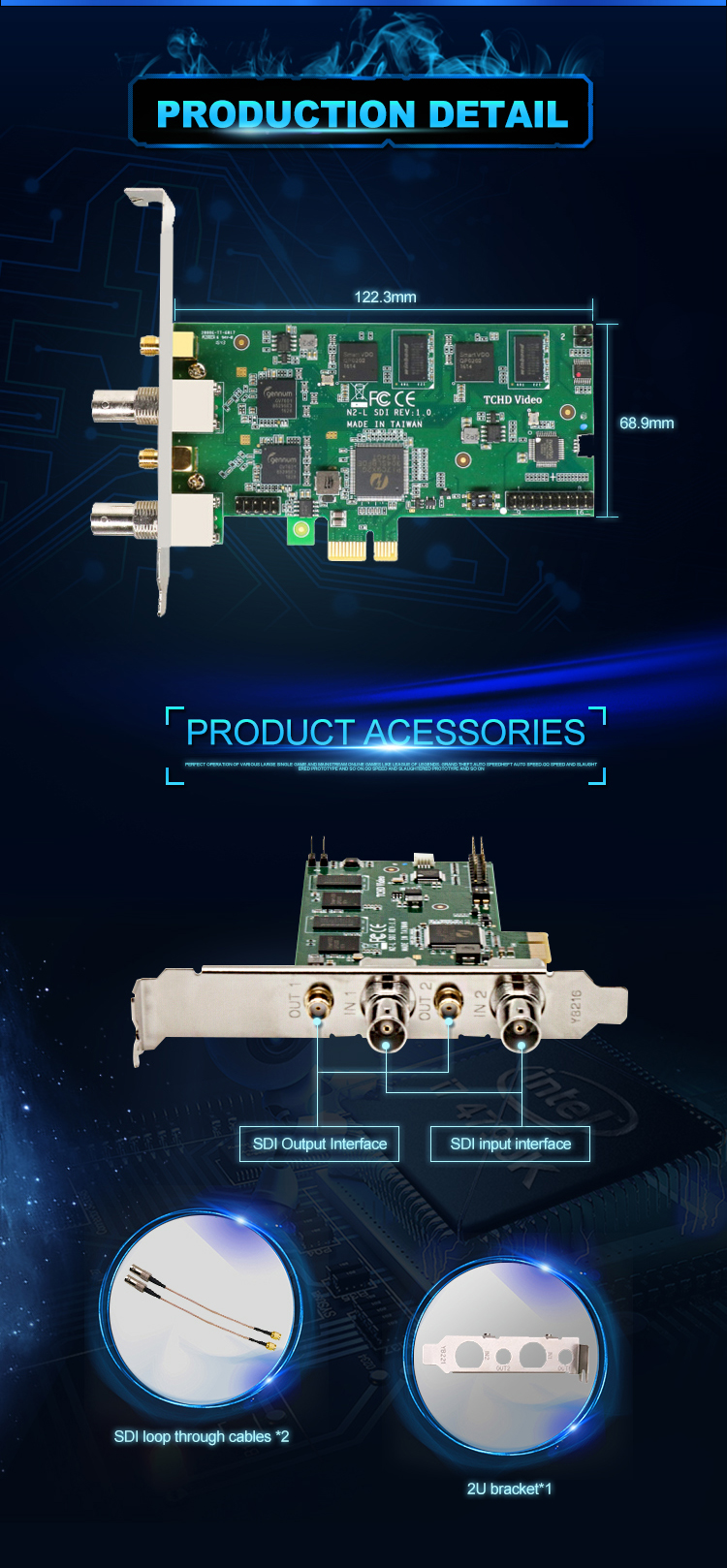 PCIe 2 Channel HD SDI Video Capture Card for PC H.264 Encoding 1920x1080P60 Resolution