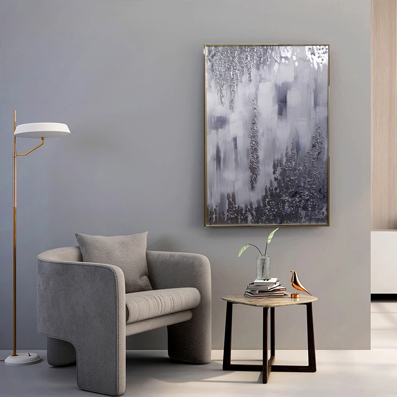 Customized Size Accepted Handpainted Abstract Silver Foil Art Oil Painting Wall Art Decorative Painting