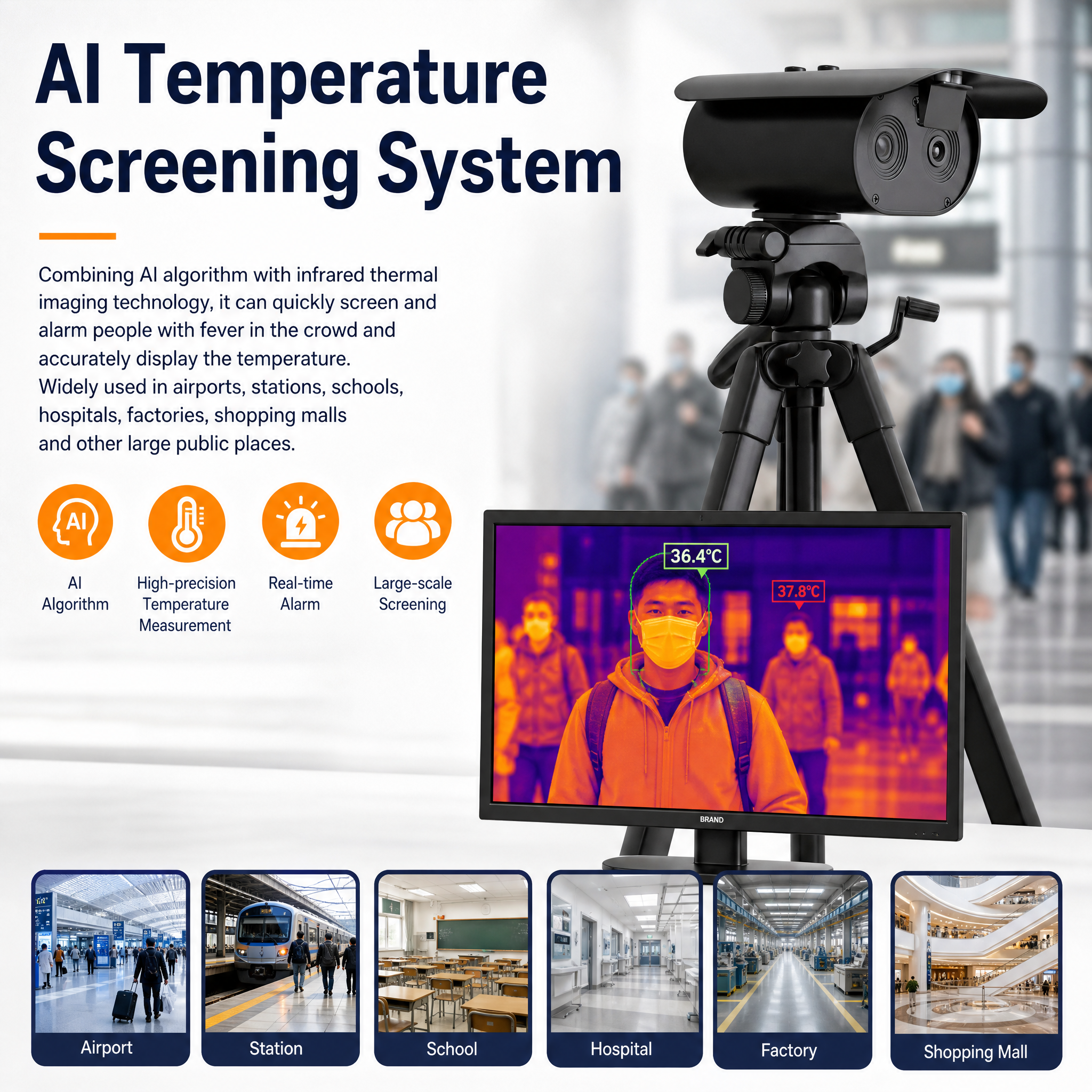 JP009 Thermal Camera Fever Screening System Self-Calibration Full Range Temperature Output