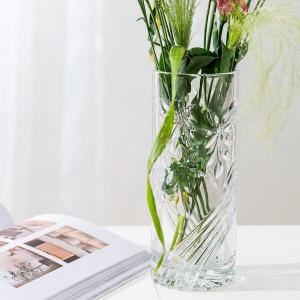 Wholesale Embossed Clear Shaped Glass Vases 24.8cm Lead Free Crystal Cylinder Vase from china suppliers