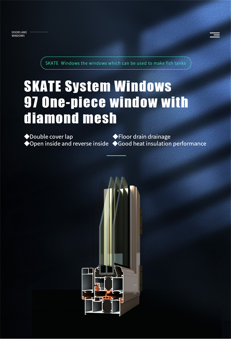 Living Room Broken Bridge Aluminum Window with 97mm Width and Stainless Steel Screen