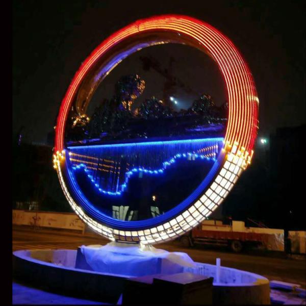 Large metal stainless steel ring sculpture project mirror polish & light