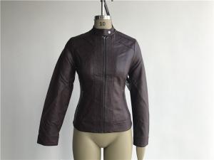 Wholesale Zip Through Ladies PU Jacket / Burgundy Pleather Bomber Jacket TW76367 from china suppliers