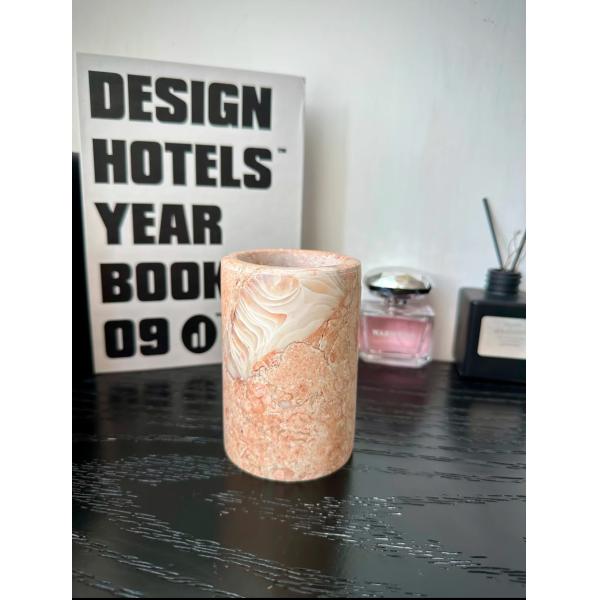 PinkShell Marble Candle Holder With Artistic Stone Design For Interior Decoration