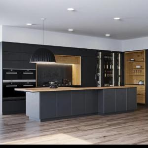 Wholesale Custom Luxury Wood Grain MDF Moisture-Resistant Frameless Kitchen Cabinets Dubai Skyscraper Project Bulk Supplier Sink Apartment from china suppliers