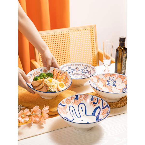 Ready To Ship In Stock Personalized Ceramic Bowls Gift Set Colorful Printed Under Glazed Kitchen 4pcs Soup 6.5 Inch 8 Inch