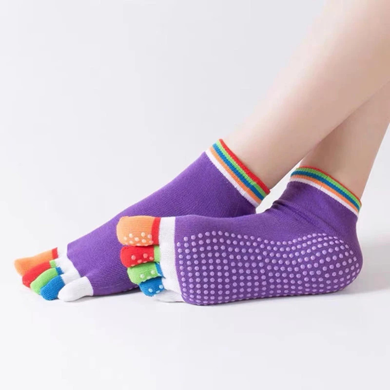 Grip Five Toe Cotton Yoga Plain Coloured Socks Non Slip