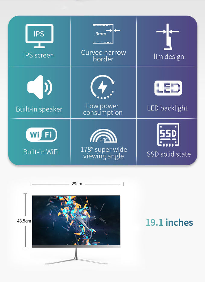 6th Generation I7 19Inch Wifi Desktop Computer Flat 3mm Narrow Bezel