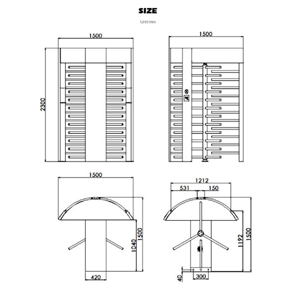 Manual Metal Revolving Gate Turnstile SS304 Full Height Door Gate