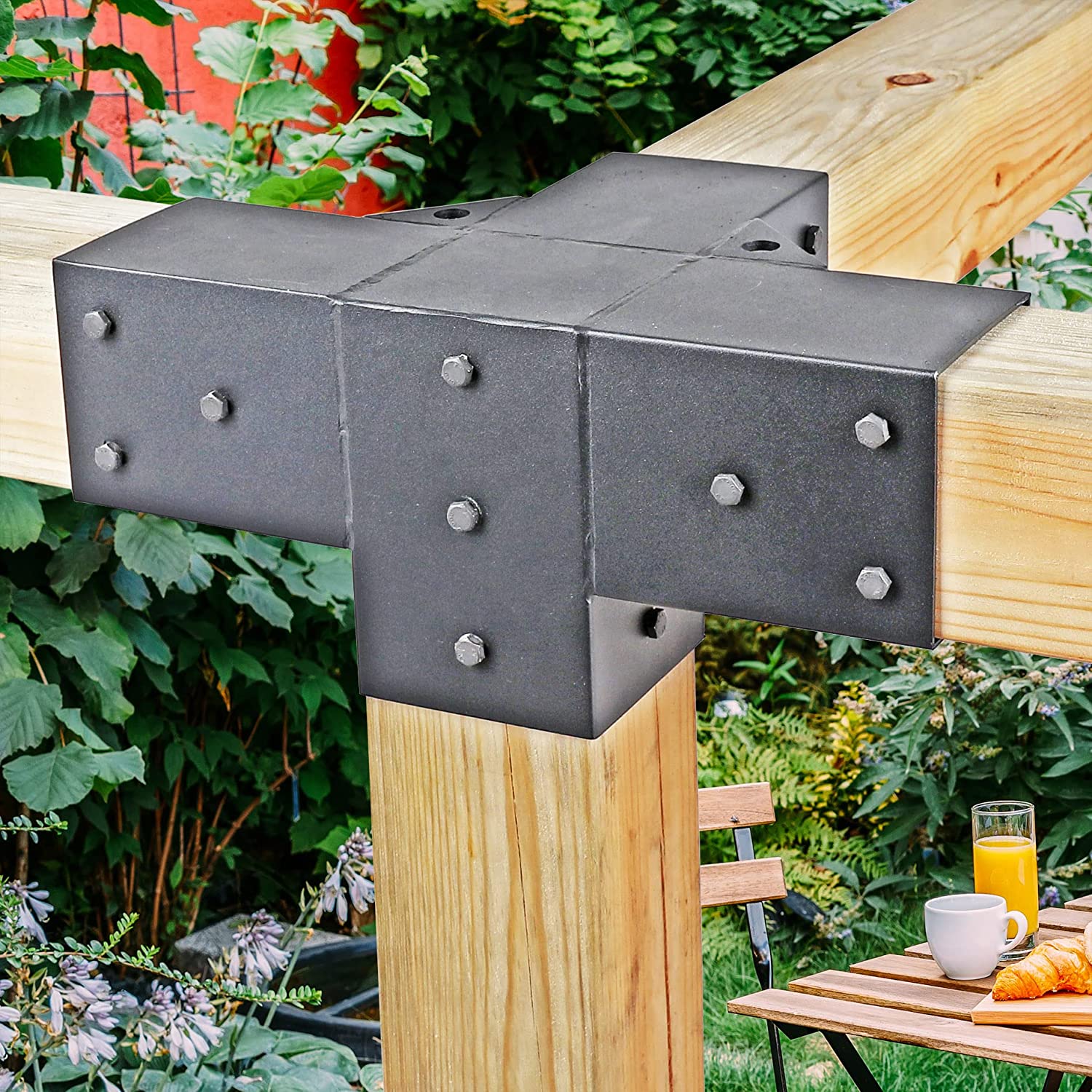 3-Way Right Angle Corner Bracket Pergola DIY Kit for 6x6 Wood Beams Cast Iron Waterproof