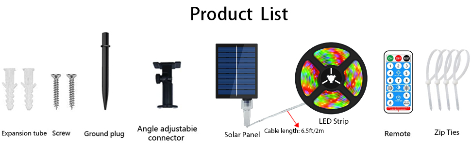 8 Mode Solar Strip Lights outdoor 3500K IP68 Water Resistant With Remote Control