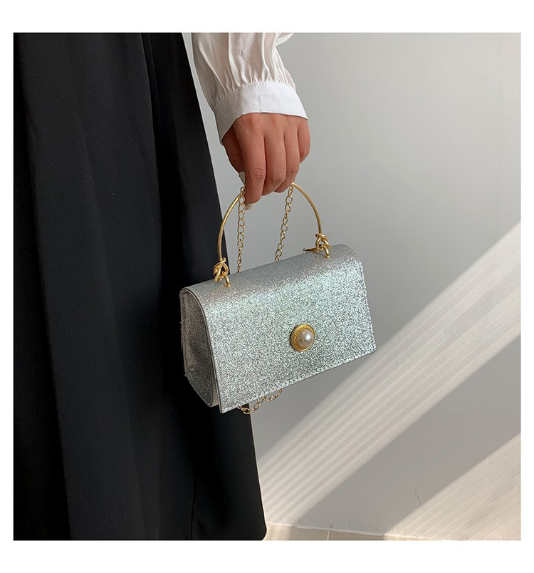 Small Square Bag with Fashion Chain Shoulder Strap 2024 Texture Metal Handbag