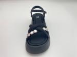 Women black bottomed sandals with rhinestone genuine leather in summer