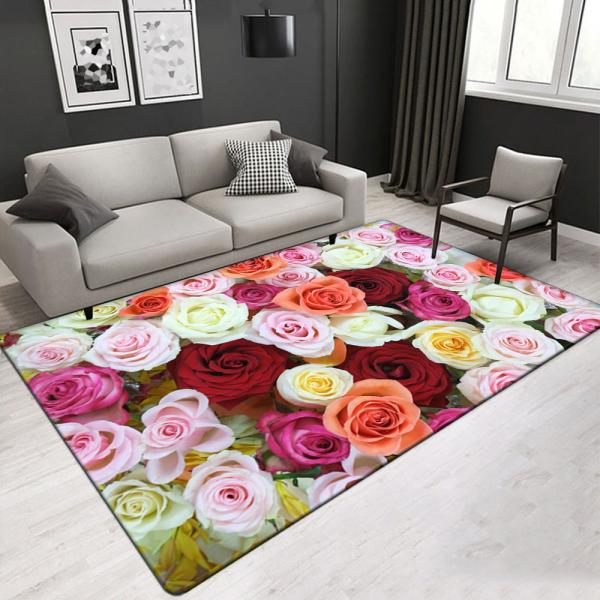 Aesthetic 3D Modern Figure Flower Pattern Artistic Living Room Carpet Hotel Area