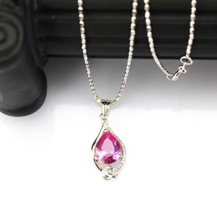 Women Jewelry 925 Silver 8mmx10mm Pear Pink Cubic Zircon Pendant(PSJ0424)