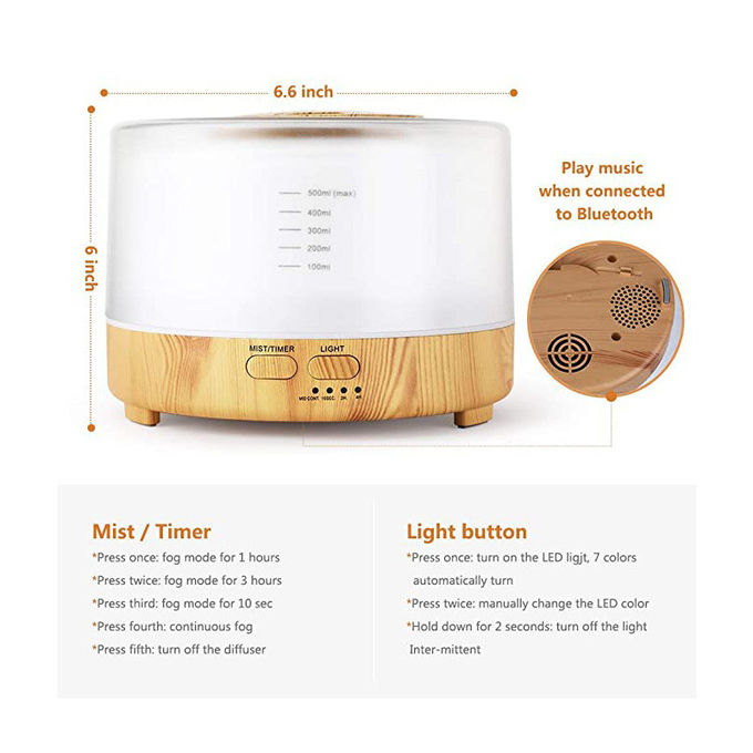 500ML Ultrasonic Aroma Diffuser 7 Color Lights Light Wood White Noise Diffuser