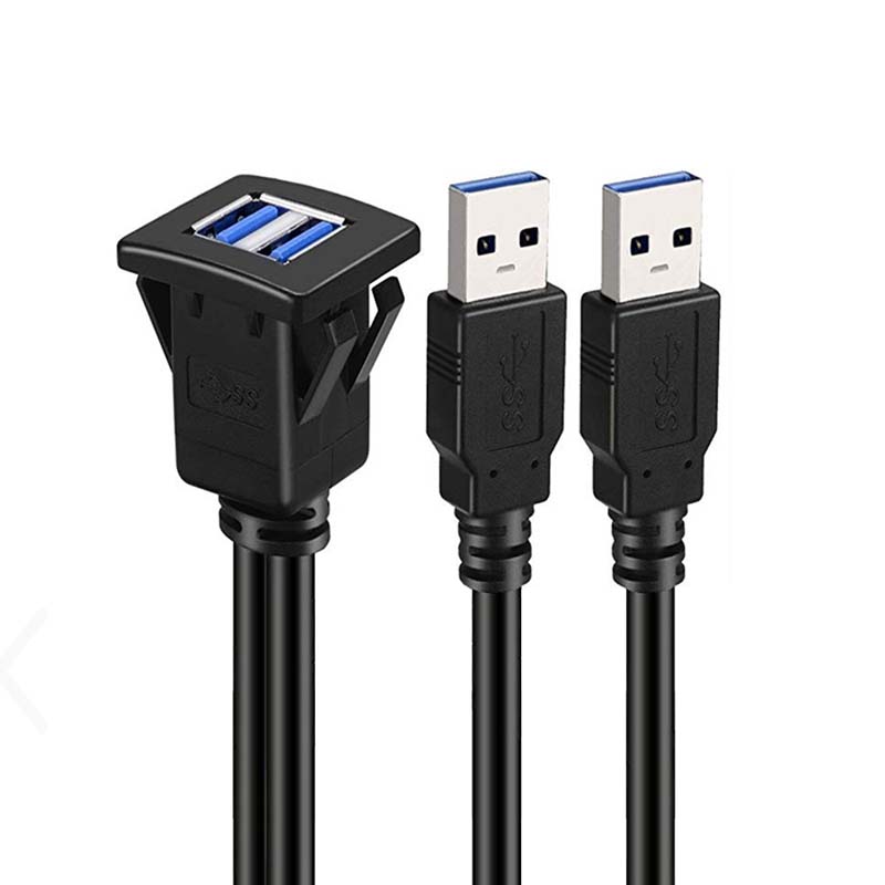 Square Dual USB 3.0 2.0 Male To Female Waterproof Extension Cable With Flush Mount Panel For Car Truck Boat Motorcycle Computer
